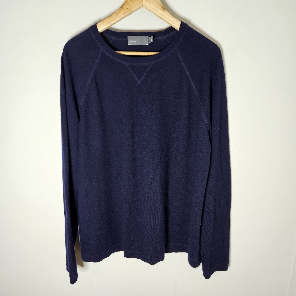 Vince Crewneck Wool Sweater Lightweight Navy Blue Men's L Raglan Long Sleeve